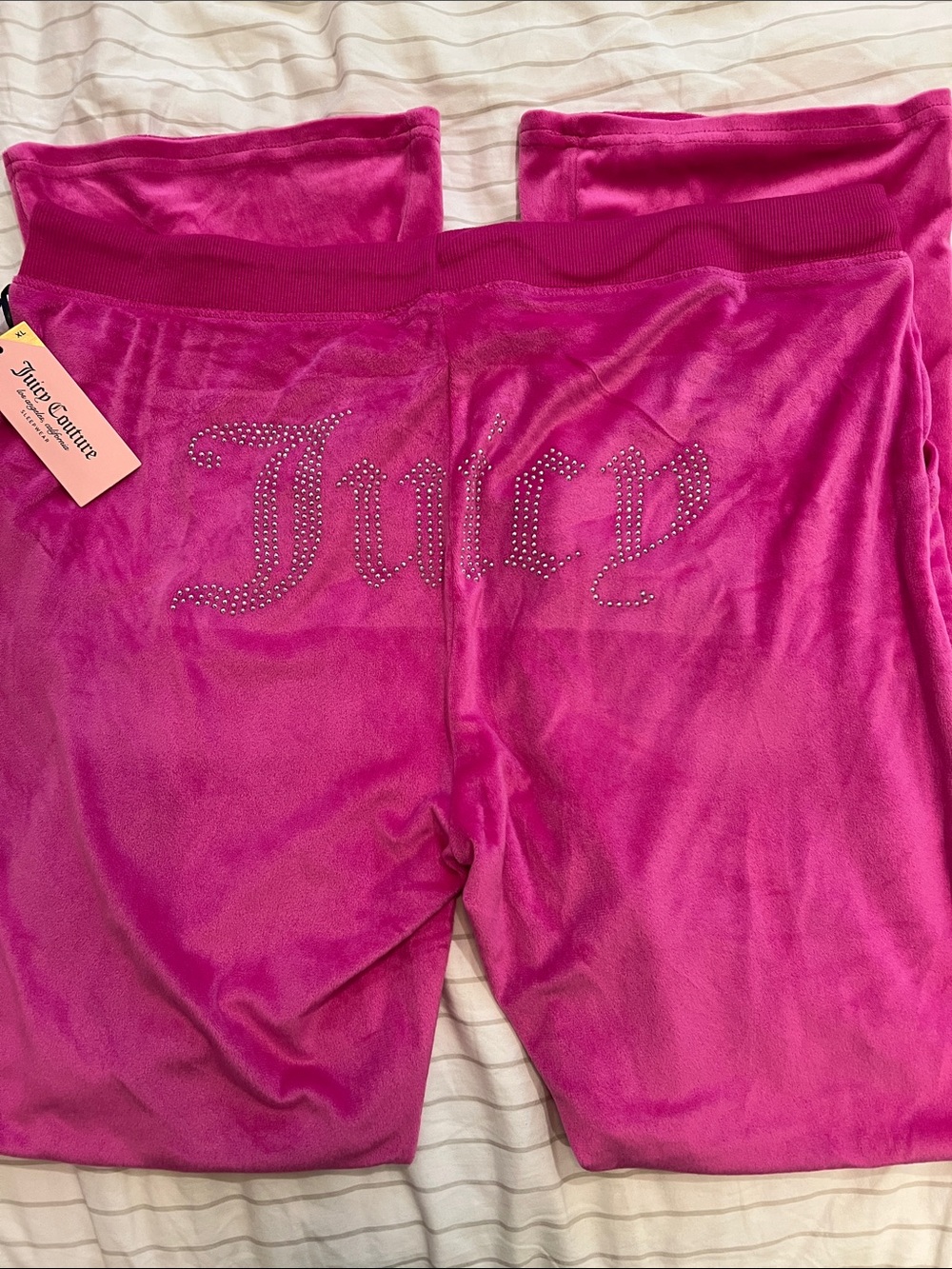 🔥LAST New XL JUICY COUTURE Hot Pink Velour BLING Tracksuit Pants Joggers